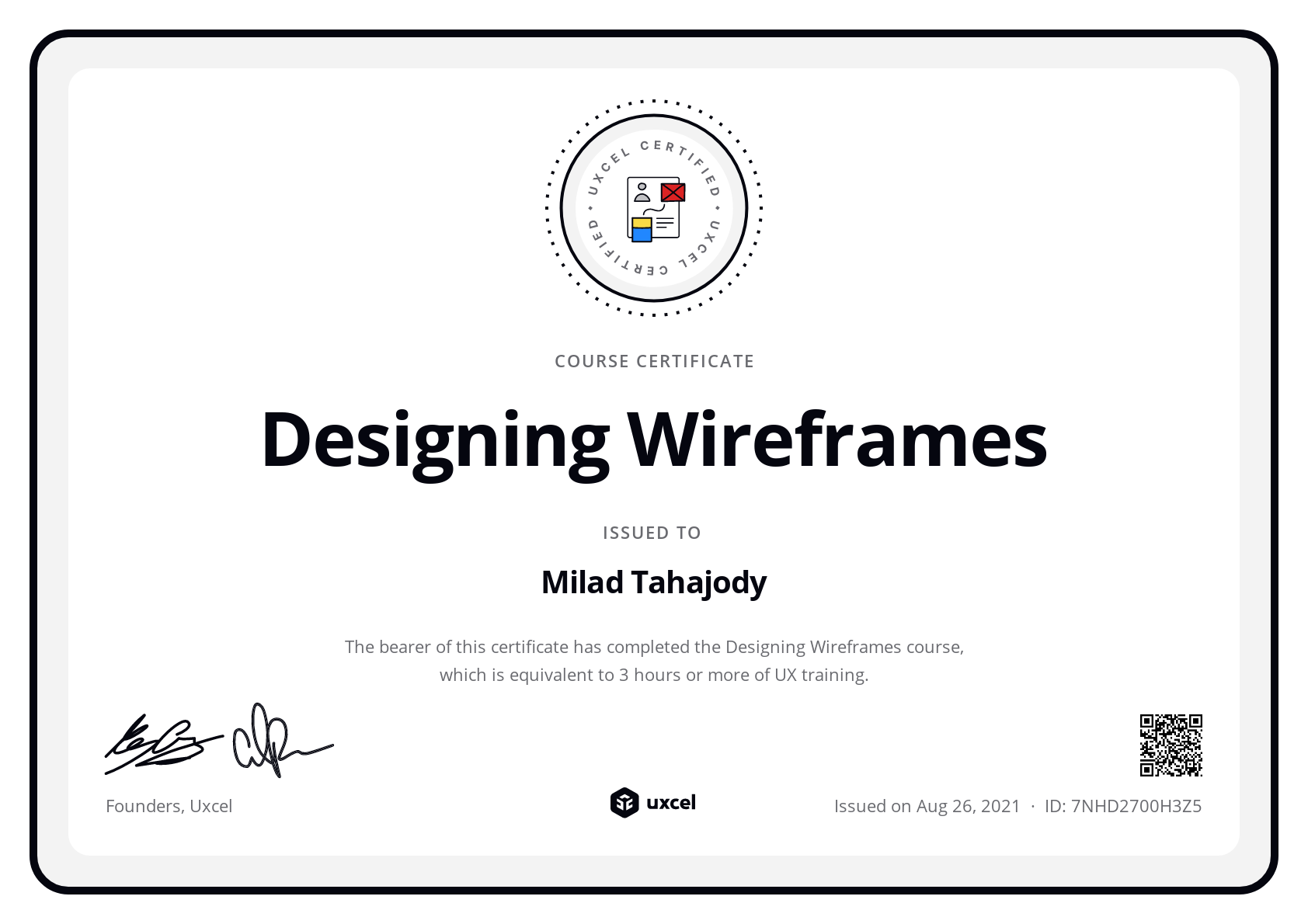 Milad Tahajody's certificate